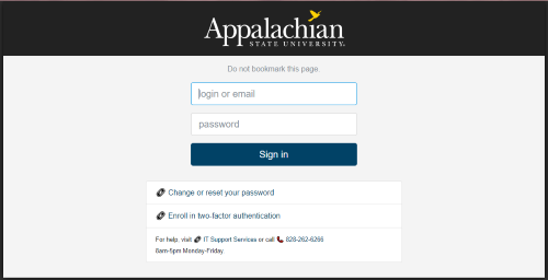 Enter your AppState username and password
