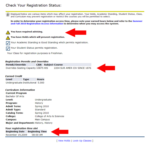 registration status screen